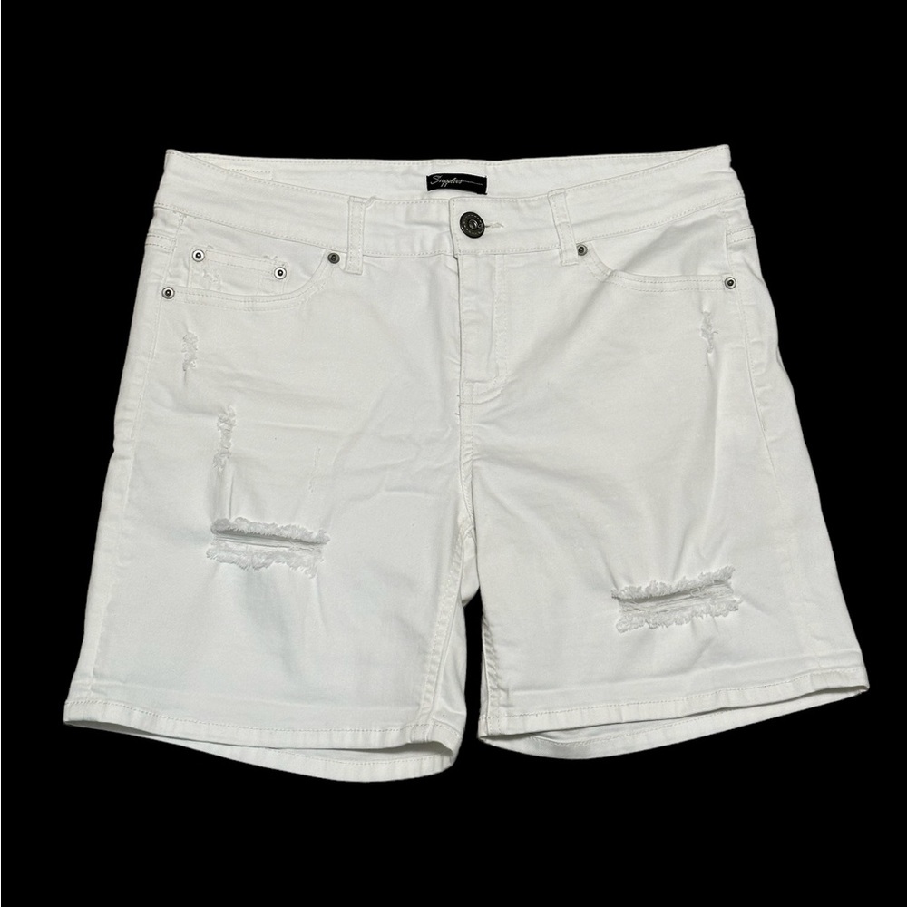 Women's Supplies 10 Medium Shorts Jeans Bermuda Destroyed White Denim Stretch - Picture 3 of 9